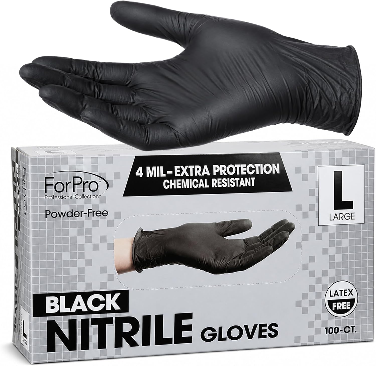ForPro 4-Mil Black Nitrile Food-Safe Gloves, 100 Count