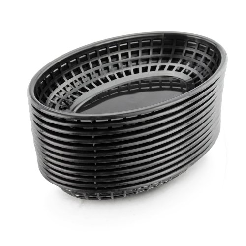 New Star Foodservice Oval Fast Food Baskets, Black, Set of 12