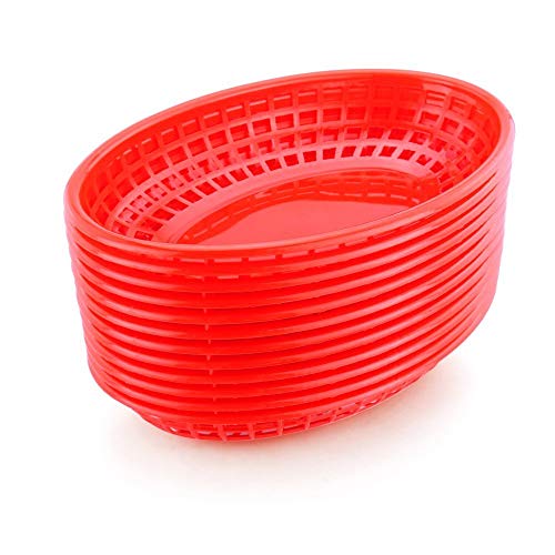 New Star Foodservice Oval Fast Food Baskets, Red, Set of 12